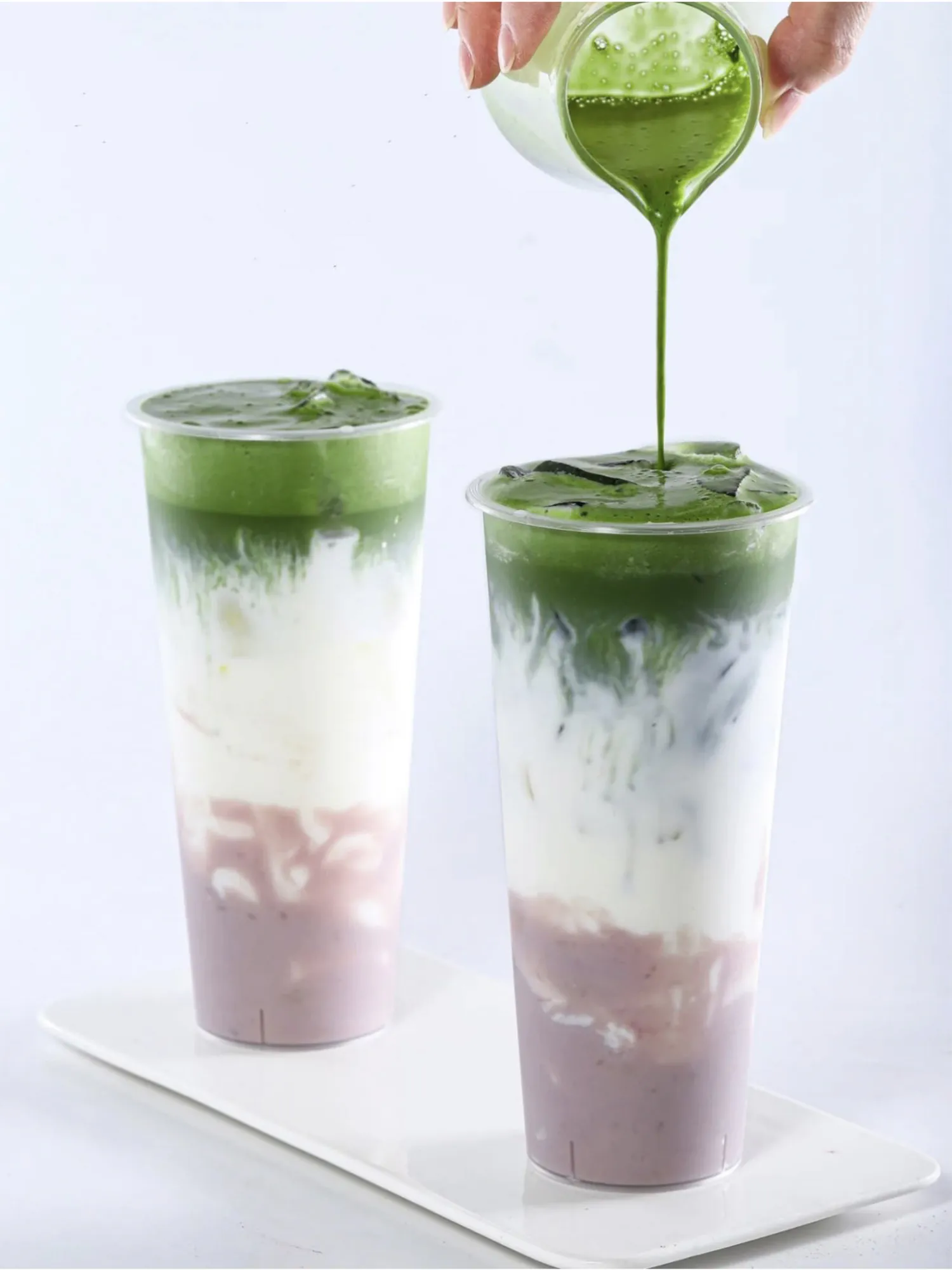 Matcha Latte with Layered Milk and Taro Base at Honey Lush, Bubble Tea Shop in Las Vegas