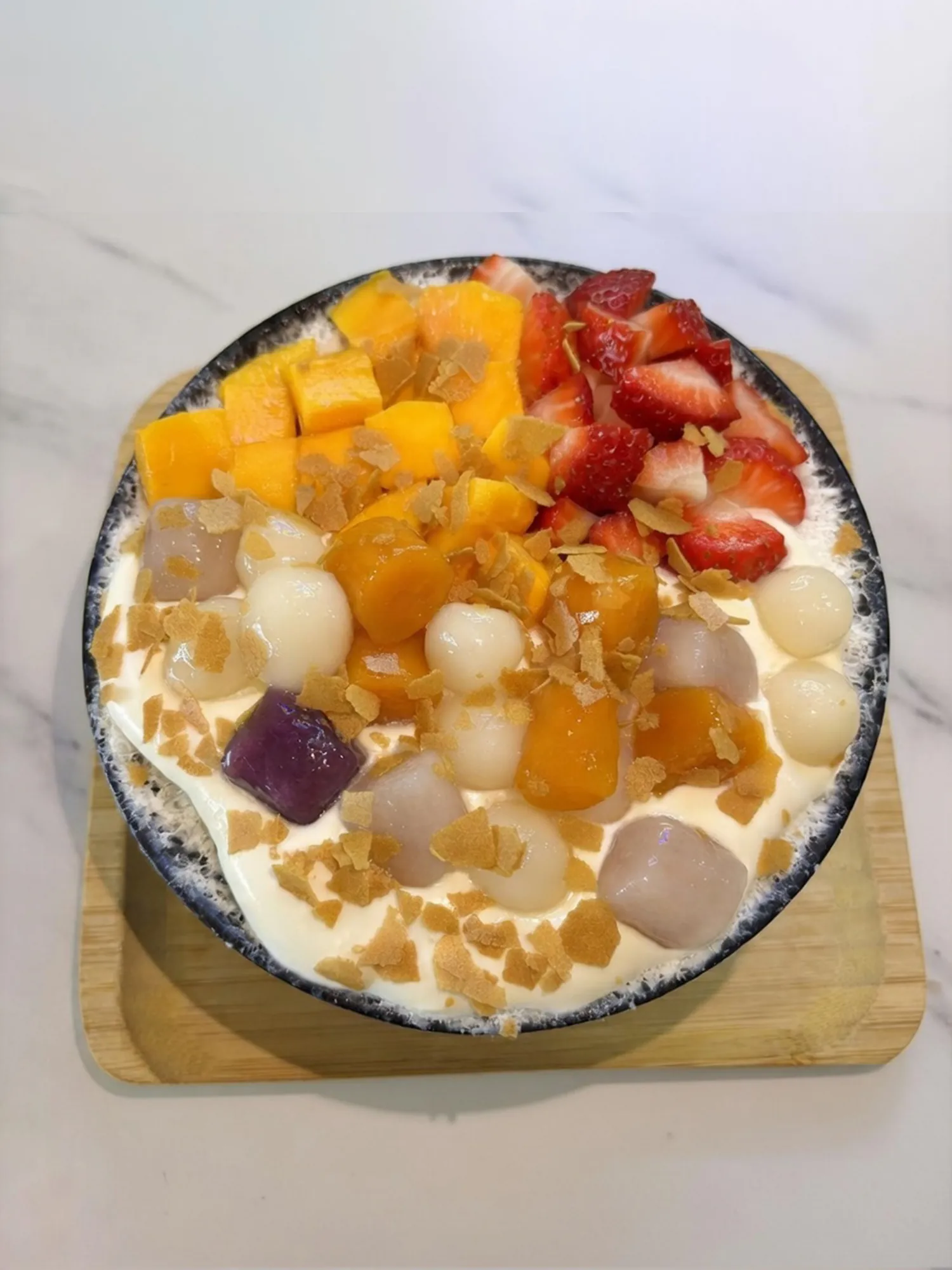 Mango & Strawberry Tapioca Dessert Bowl at Honey Lush Bubble Tea Shop, Bubble Tea Shop in Las Vegas